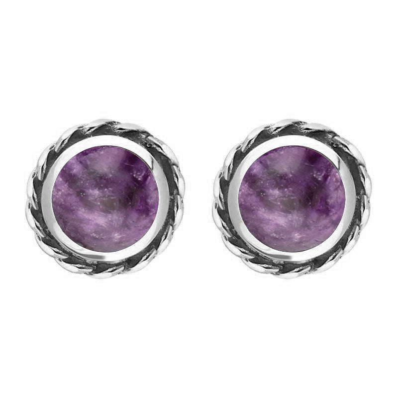 18ct White Gold Blue John Round Twist Edge Stud Earrings
