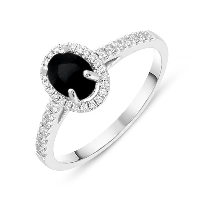 18ct White Gold Whitby Jet 0.24ct Diamond Oval Ring Blue John Gallery