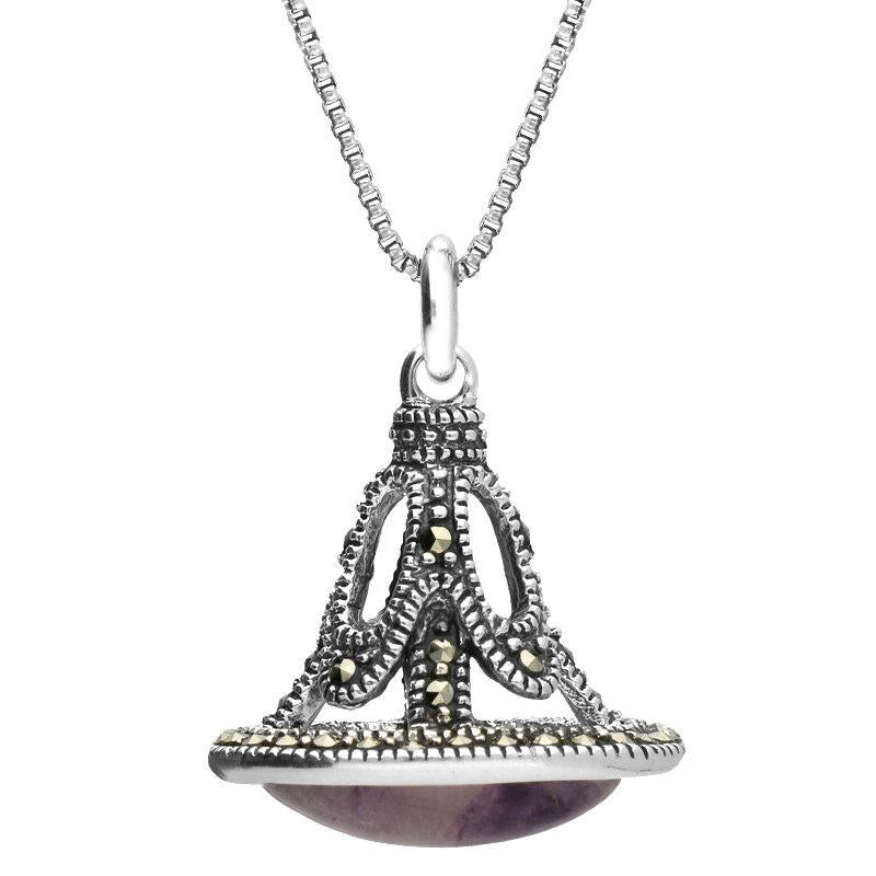 Sterling Silver Blue John Marcasite House Style Bell Necklace