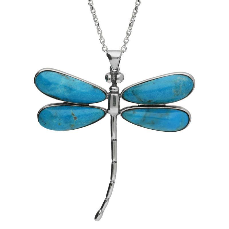 Sterling Silver Turquoise Four Stone Large Dragonfly Necklace
