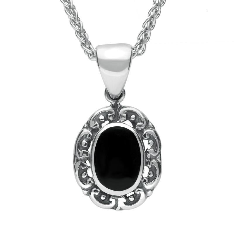 Sterling Silver Whitby Jet Antique Frame Necklace