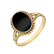 00003557 C W Sellors 9ct Yellow Gold Whitby Jet Rope Edge Ring, R008