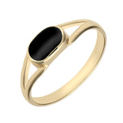 00003576 C W Sellors 9ct Yellow Gold Whitby Jet Oval Split Shank Ring, R025