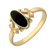 00003655 C W Sellors 9ct Yellow Gold Whitby Jet Oval Stone Set Ring, R102