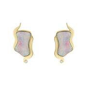  00028107 18ct Yellow Gold Opal 0.06ct Diamond Unique Wavy Earrings VUPOP107