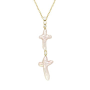 00029578 18ct Yellow Gold Pink Mother of Pearl 0.07ct Diamond Unique Cross Necklace, UNQPMOPCRT