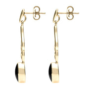 00071566 C W Sellors 9ct Yellow Gold Whitby Jet Scroll Drop Earrings, E089.