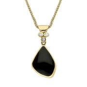 00101601 18ct Yellow Gold Whitby Jet 0.09ct Diamond Unique Offset Triangle Necklace, 18YJETDIA