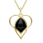 9ct Yellow Gold Whitby Jet Open Heart Twist Necklace, P3130