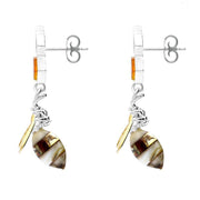 00166574 C W Sellors 9ct Yellow Gold Sterling Silver Amber Bee and Honeycomb Drop Earrings, E2426.