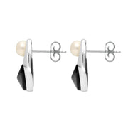00167687 C W Sellors Sterling Silver Whitby Jet Pearl Open Twist Earrings. E2435