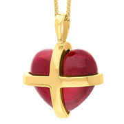 18ct Yellow Gold Red Greenland Ruby Large Cross Heart Necklace P1542