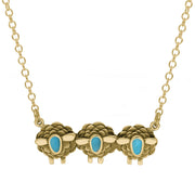 18ct Yellow Gold Turquoise Three Sheep Necklace, N1139.
