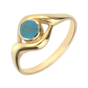 18ct Yellow Gold Turquoise Round Twist Ring, R030.
