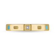 18ct Yellow Gold Diamond Turquoise King's Coronation Hallmark Princess Cut 3mm Ring  R1199_3 CFH