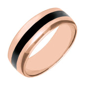 18ct Rose Gold Whitby Jet Inlaid Wide Band Ring. R358.