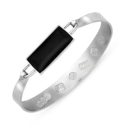 18ct White Gold Whitby Jet Jubilee Hallmark Collection Wide Oblong Bangle, B030_JFH