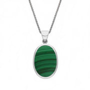 18ct White Gold Whitby Jet Malachite Small Double Sided Fob Necklace, P832.