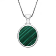 18ct White Gold Whitby Jet Malachite Small Double Sided Oval Fob Necklace, P219.