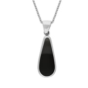 18ct White Gold Whitby Jet Malachite Small Double Sided Pear Cut Fob Necklace, P835_2.