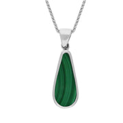 18ct White Gold Whitby Jet Malachite Small Double Sided Pear Cut Fob Necklace, P835.