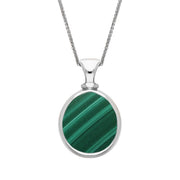 18ct White Gold Whitby Jet Malachite Small Double Sided Pear Fob Necklace, P220.
