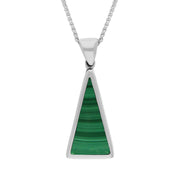 18ct White Gold Whitby Jet Malachite Small Double Sided Triangular Fob Necklace, P834.
