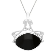18ct White Gold Whitby Jet Mother Of Pearl Bell Diamond Swivel Fob Necklace, P113_10_2.