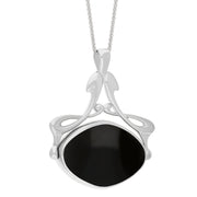 18ct White Gold Whitby Jet Mother Of Pearl Bell Diamond Swivel Fob Necklace, P113_10_3.