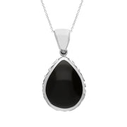 18ct White Gold Whitby Jet White Mother Of Pearl Double Sided Celtic Edge Pear Cut Fob Necklace, P410_2.
