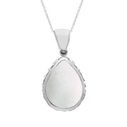 18ct White Gold Whitby Jet White Mother Of Pearl Double Sided Celtic Edge Pear Cut Fob Necklace, P410.