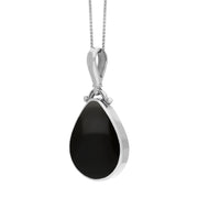 18ct White Gold Whitby Jet Mother of Pearl Double Sided Pear Fob Necklace, P056_3.