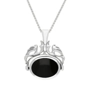 18ct White Gold Whitby Jet Mother Of Pearl Double Sided Oval Swivel Fob Necklace, P104_4_2.