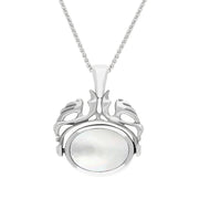 18ct White Gold Whitby Jet Mother Of Pearl Double Sided Oval Swivel Fob Necklace, P104_4.