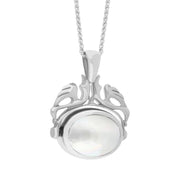 18ct White Gold Whitby Jet Mother Of Pearl Double Sided Oval Swivel Fob Necklace, P104_4_3.