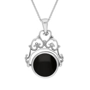 18ct White Gold Whitby Jet Mother Of Pearl Double Sided Round Swivel Fob Necklace, P110_2.