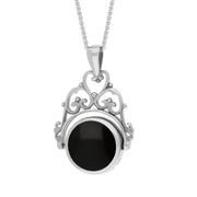 18ct White Gold Whitby Jet Mother Of Pearl Double Sided Round Swivel Fob Necklace, P110_2_3.