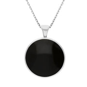 18ct White Gold Whitby Jet Mother Of Pearl Large Double Sided Round Fob Necklace, P012_2.