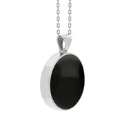 18ct White Gold Whitby Jet Mother Of Pearl Large Double Sided Round Fob Necklace, P012_3.