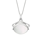 18ct White Gold Whitby Jet Mother Of Pearl Marquise Swivel Fob Necklace, P115_10.