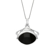 18ct White Gold Whitby Jet Mother Of Pearl Marquise Swivel Fob Necklace