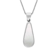 18ct White Gold Whitby Jet Mother Of Pearl Small Double Sided Pear Cut Fob Necklace, P835.