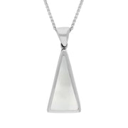 18ct White Gold Whitby Jet Mother Of Pearl Small Double Sided Triangular Fob Necklace, P834.