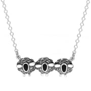 18ct White Gold Whitby Jet Three Sheep Necklace, N1139.