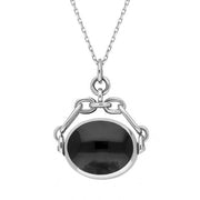 18ct White Gold Whitby Jet Turquoise Double Sided Swivel Fob Necklace, P209_2.