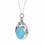 18ct White Gold Whitby Jet Turquoise Double Sided Swivel Fob Necklace, P209_3.