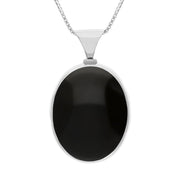 18ct White Gold Whitby Jet Turquoise Queens Jubilee Hallmark Double Sided Oval Necklace