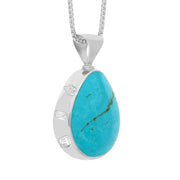 18ct White Gold Whitby Jet Turquoise Queens Jubilee Hallmark Double Sided Pear-shaped Necklace