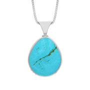 18ct White Gold Whitby Jet Turquoise Queens Jubilee Hallmark Double Sided Pear-shaped Necklace, P148_JFH