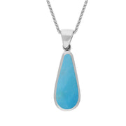 18ct White Gold Whitby Jet Turquoise Small Double Sided Pear Cut Fob Necklace, P835.